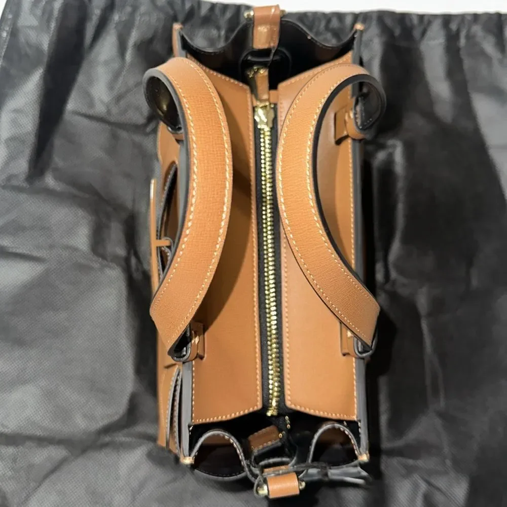 A/X Whiskey Brown Medium Faux Leather Tote with Central Logo Crossbody Strap